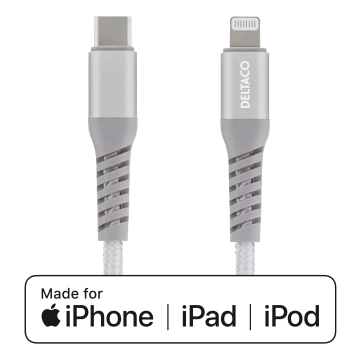 USB-C - Lightning cable, 1m, 9V/2A, 5V/3A PD, 5V/2.4A, silver