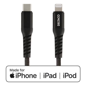 USB-C to Lightning cable, 1m, 9V/2A PD, 5V/3A PD, 5V/2.4A, braided, USB 2.0, black